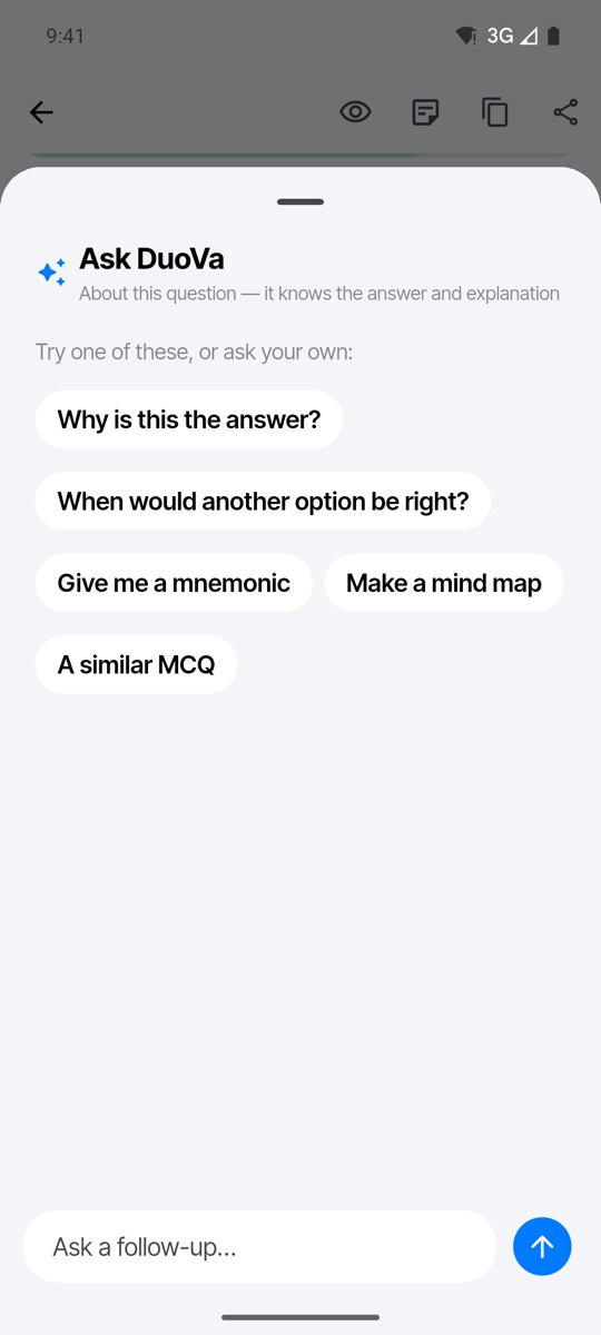 Ask DuoVa suggestions: why is this the answer, when would another option be right, a mnemonic, a mind map, a similar MCQ.